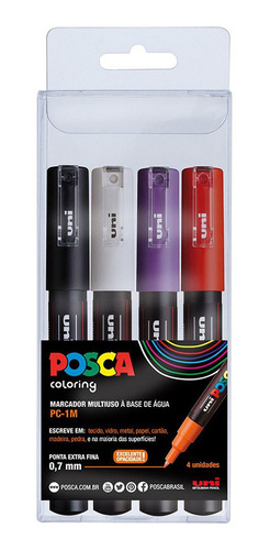 Caneta Posca Pc - 1m 0.7 Mm 4 Cores Uniball