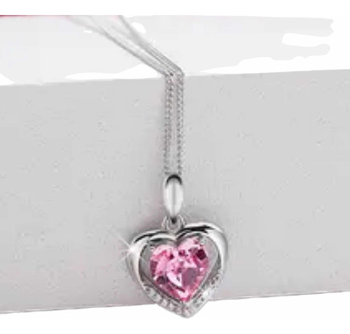 Collar Con Colgante Plata Fina 925 Corazón Circones Rosado 