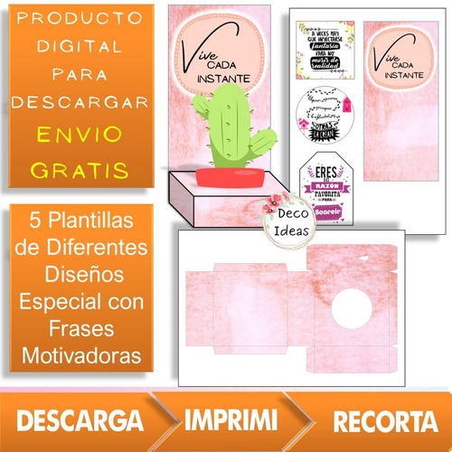 Imagen 3 de 4 de Kit Imprimible Caja Porta Maceta Dia De Mamá 008 Con Tarjeta
