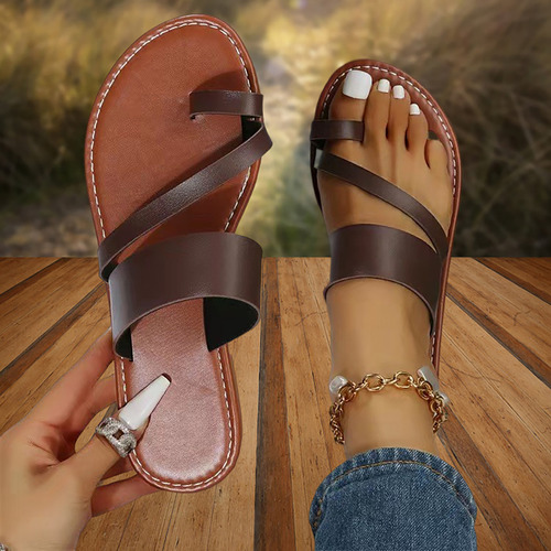 Sandalias Planas De Talla Grande Con Chanclas De Color Liso