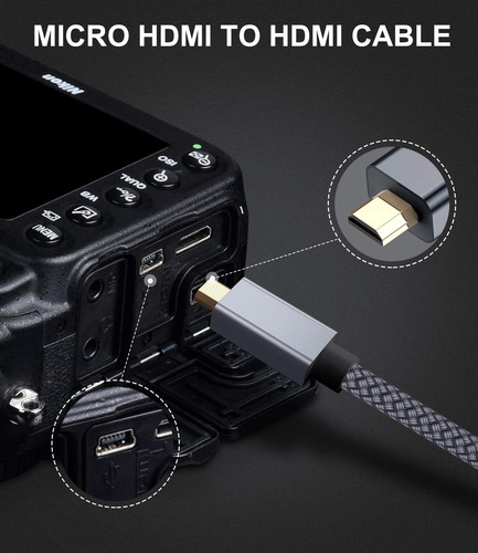 Cable Micro Hdmi A Hdmi Trenzado 3m,4k@60hz 3d,para Gopro
