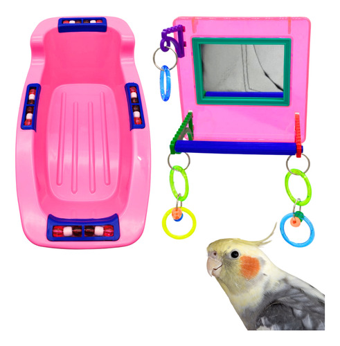 Brinquedo Bica Bica Rosa E Banheira Premium Para Calopsita
