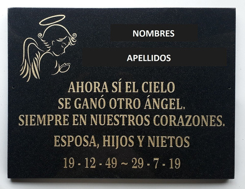 Placa De Granito Negro Para Cementerio 40 X 30 Cm