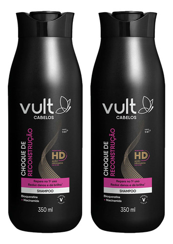 Kit 2 Shampoo Restauração Choque De Reconstrução 350ml Vult