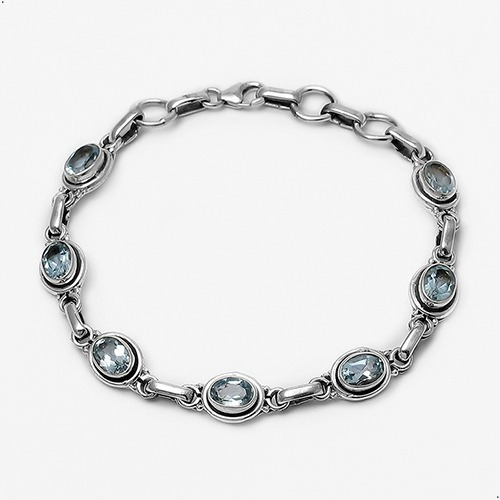 Pulseira Topázio Azul Natural Prata 925 Índia - 41901355