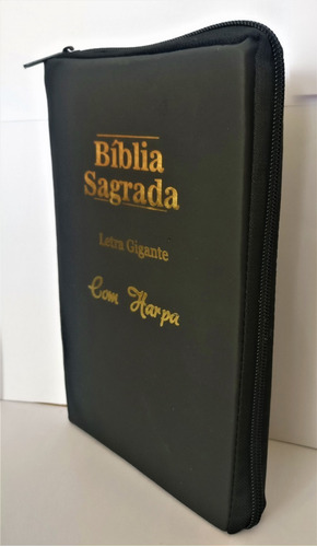 Bíblia Sagrada Letra Gigante Harpa E Corinho Ziper Cor Preta