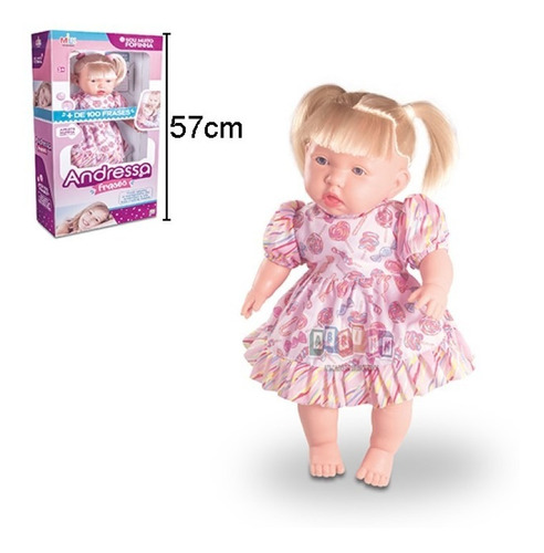 Boneca Baby Andressa Doll - Fala 100 Frases - 40cm - Milk
