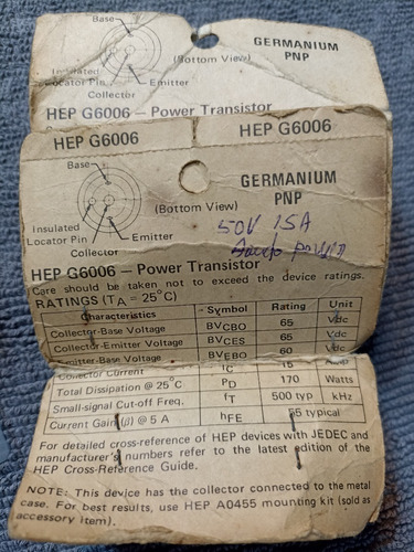 Transistor Motorola Hep G6006 (preciopack De 2 Unidades)
