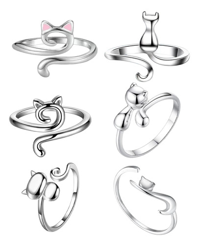 Anillos De Gatito, Anillo Abierto Ajustable, Anillo 6 Uds.