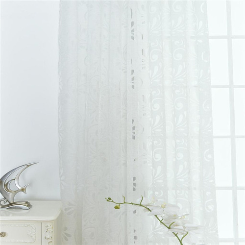 Q Cortina De Tul Con Ojal, Diseño Floral Con Textura