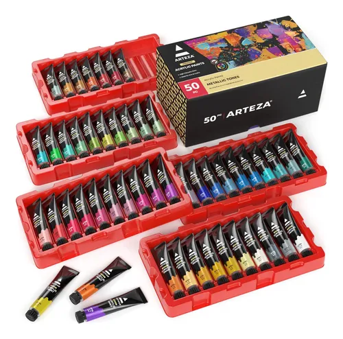 Arteza - Juego De Pintura Acrílica Metálica, 50 colores,. Color Multicolor