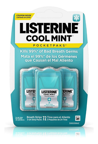 Johnson's Listerine Pocket Pack Sabor Cool Mint 72 Tiras