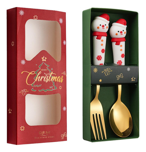 . Juego De 2 Tenedores Y Cucharas Navideñas, Muñeco De Nieve