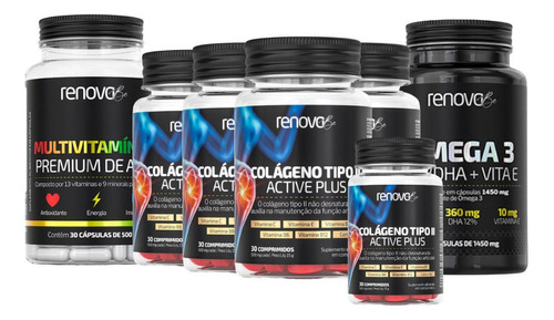 Kit 4 Colágenos Tipo 2 + Ômega 3 + Multivitamínico