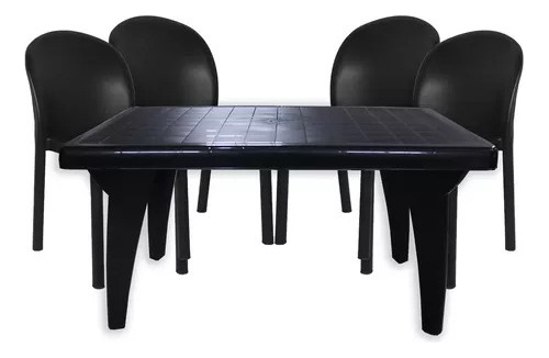 Juego 4 Sillas Barcelona 1 Mesa Rectangular Mascardi Negro