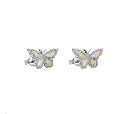 Arete Broquel Mariposa Ópalo Plata .925 Agálea Mujer Regalo