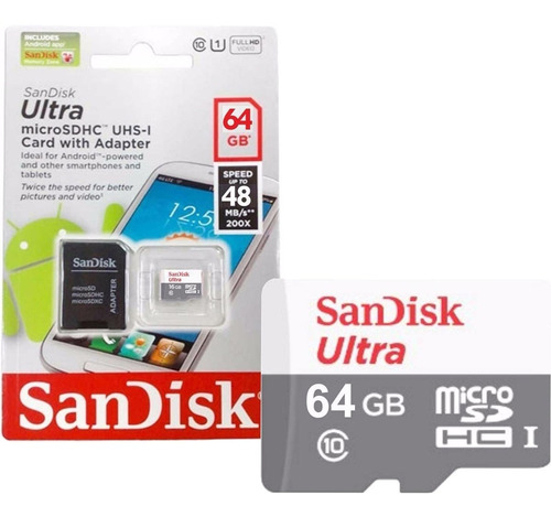 Memoria Sandisk 64gb Ultramicro Sdhc Clase 10 - C/adaptador