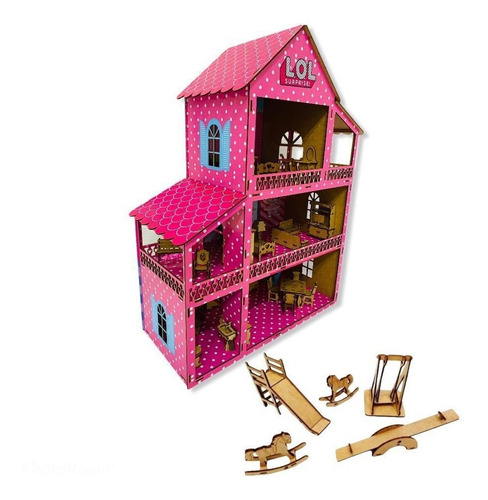 Casa De Boneca Infantil Polly Babie Lol Com 37 Moveis De Mdf