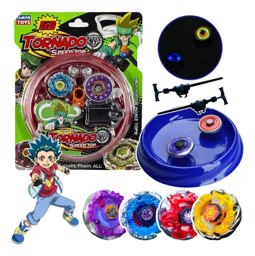 Kit 4 Beyblade Metal Fusion Led Tornado C arena 2 Lan ador