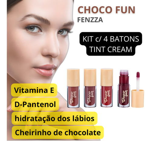 Choco Fun Fenzza Gloss Tint Cream Batom Labial Kit C/ 4 Cor