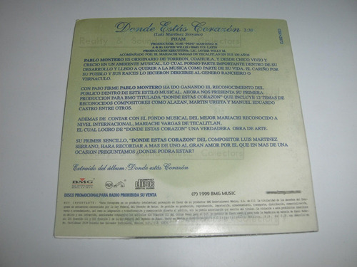 Pablo Montero Donde Estas Corazon Cd Single De Coleccion (Usado)