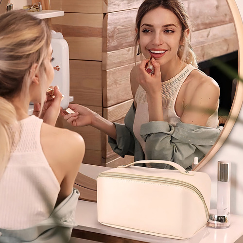 Bolsa De Cosméticos De Viaje De Gran Capacidad Para Mujer Color Light Champagne