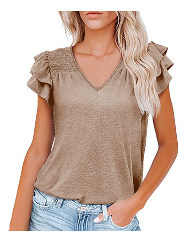 Blusa De Manga Corta A La Moda Con Cuello En V De Verano Par