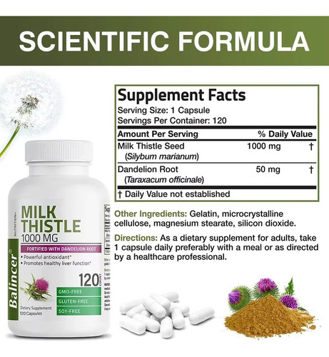 Balincer Milk Thistle Cardo Mariano 120 Cápsulas Sin Sabor