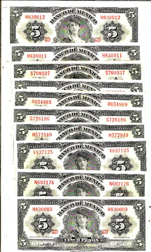 Billetes Antiguos De 5 Pesos  Lote De 10 Piezas 