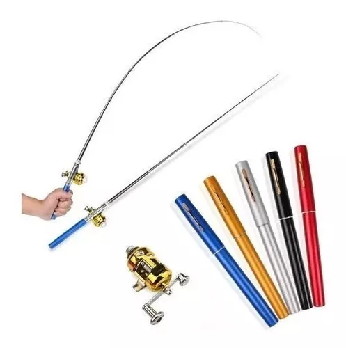Kit 03 Mini bolígrafo telescópico para caña de pescar con carrete