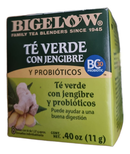 Bigelow Té Negro Bergamota Té Verde Con Probióticos Jengibre