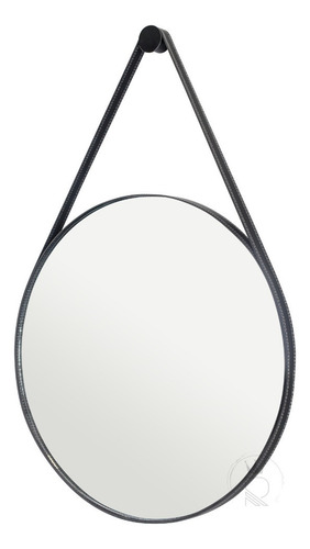 Espelho Decorativo Vintage 60cm Adnet C/ Alça Couro Preto