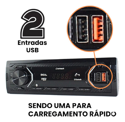 Toca Radio Wintech Bluetooth 2 Usb Sd 800w Ñ Pioner