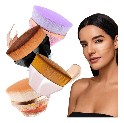 Brocha Facial Kabuki Plana Maquillaje Base Corrector Polvo Tipo De Piel Color Lila