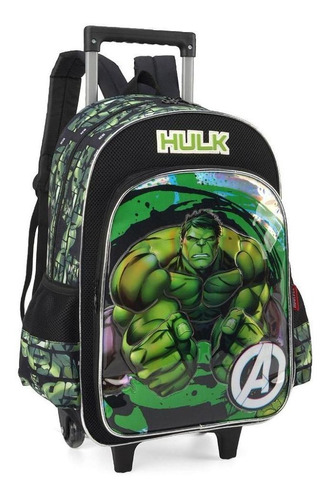 Mochila Hulk De Rodinhas E De Costas Infantil Com Uma Luva Cor Verde