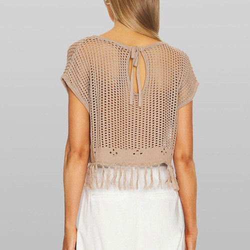 Blusa Tipo TĂșnica Holgada Con Cuello Redondo Y Flecos Para