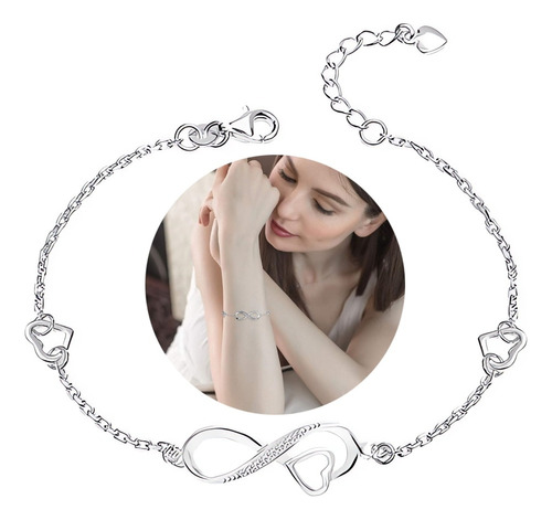 Pulsera Infinito Mujer Plata 925,ajustable(17cm+4cm)