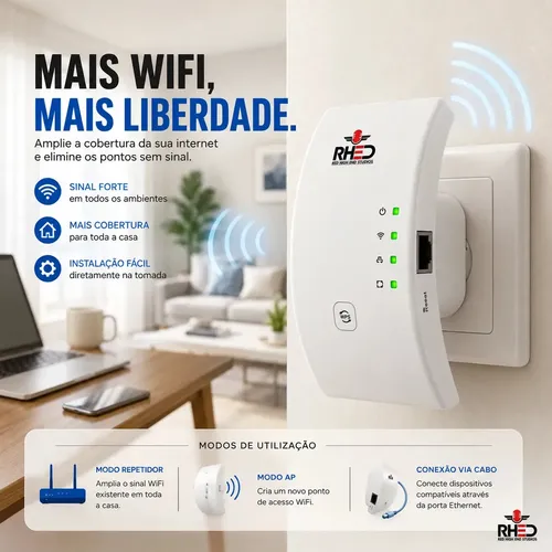 Repetidor De Sinal Wifi Roteador Wireless Amplificador Potente Sem Fio Turbo Cor Branco 1800mbps Longo Alcance Internet Porta Ethernet - RHEAD RED HIGH END STUDIOS - R$ 36,76