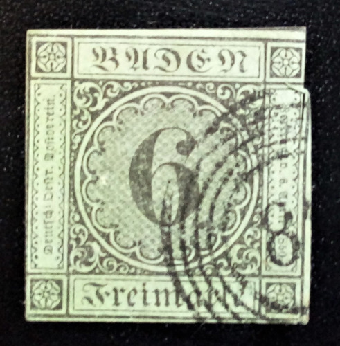Alemania Baden, Sello Yv 3a 6kr Verde Azul 1851 Usado L15119