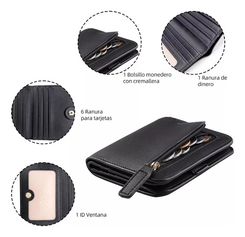 Cartera Mujer Pequeño Con Rfid Bloquea, Mini Monedero Jr