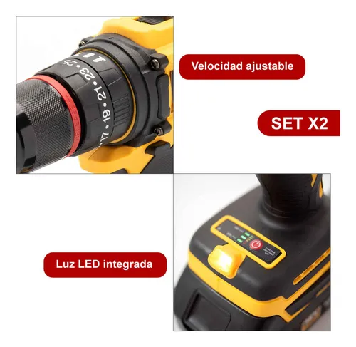 Set X2 Taladro Inalámbrico 36v 14 Acc 2 Baterías Recargables