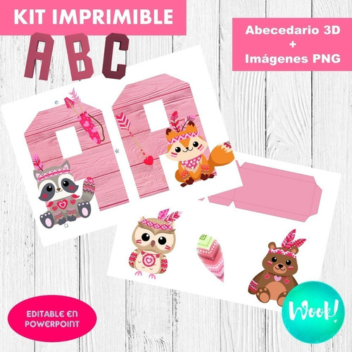 Kit Imprimible Animales Nórdicos Rosa Letras 3d Corpóreas