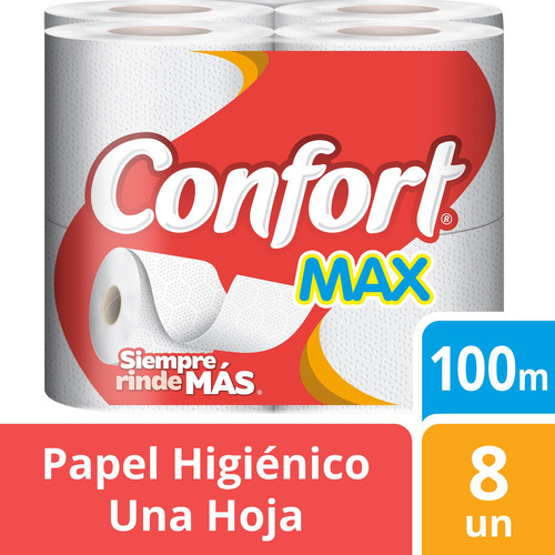 Papel Higiénico Confort Max Una Hoja 8 Un De 100 M
