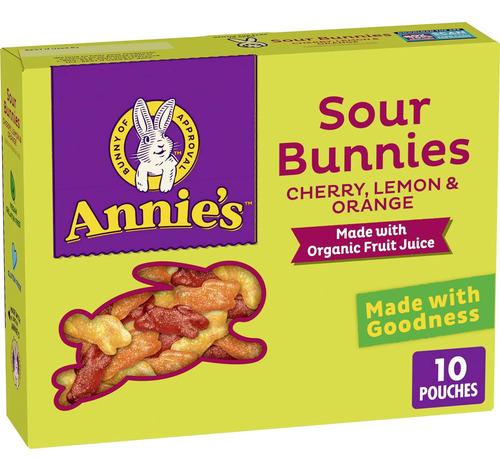 Annie's Sour Bunnies Snacks Con Sabor A Fruta, Sabores De Ce