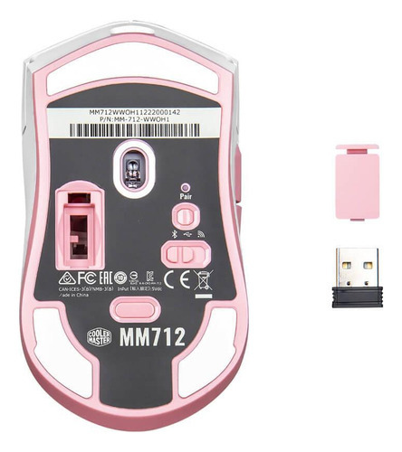 Ratón óptico inalámbrico para juegos Cooler Master Mm712, 6 botones, blanco y rosa