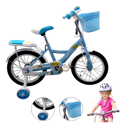 Bicicleta Infantil Entrenadora R-16 Canasta Asiento V-brakes Color Azul Tamaño del cuadro 16