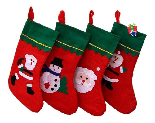 Imagen 1 de 6 de Set X 6 Bota Navideña Grande Bolsa Calcetín Colgar Navidad