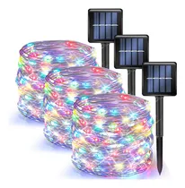 Comprar Serie Luces Solares Exterior Luz Navideña 22m 3pzs 200led Luces Beige Multicolor IP65 Impermeable Decorativas Jardín Interior Patio Escaleras Lámpara De Alambre De Cobre