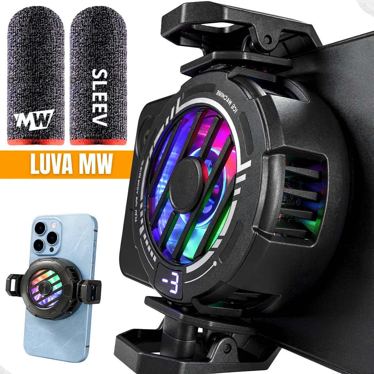 Cooler Celular Magnetico Gamer Rgb Resfriador Placa Peltier + Luvinha Dedo MW Megawolf Para Jogos Free Fire Pubg Cod Mobile