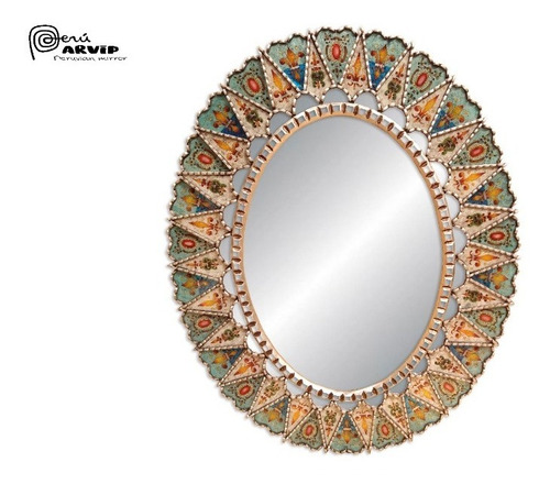 Espejo Decorativo Peruano Oval Turquesa Plateado De 120 Cm